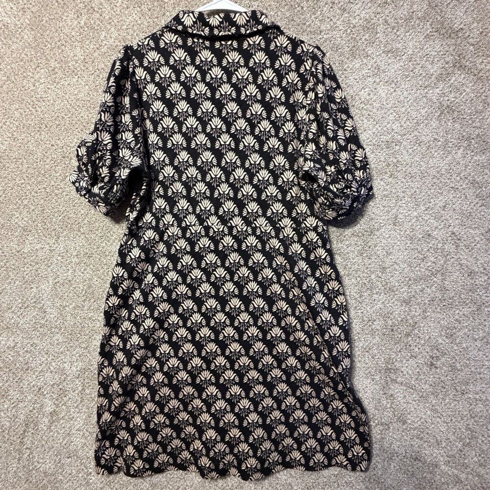 Boden Dress Womens 10R Black Floral Collared Short Puff Sleeve Shirt Knee Jersey - Picture 2 of 11